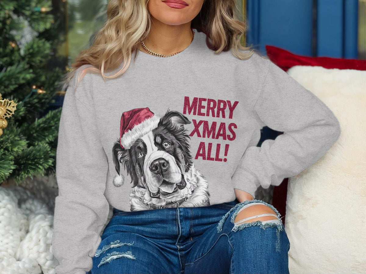 Xmas Sweater Christmas Sweatshirt Saint Bernard Dog Santa Hat Dog Lover Gifts Pet Christmas Shirt Holiday Season Merry Xmas Jumper Sweatshirt – Feel-Good Design · High-Quality Print