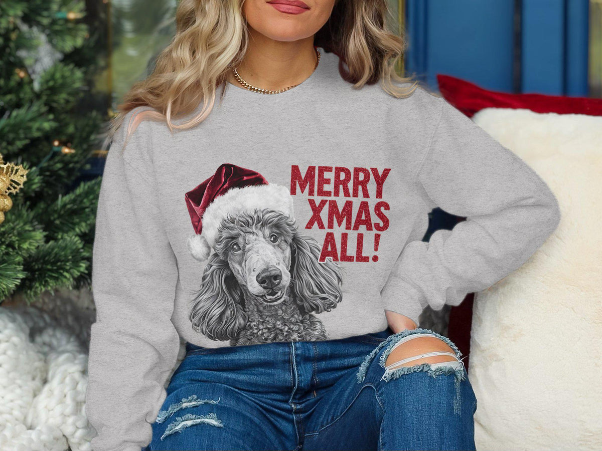 Xmas Sweater Christmas Sweatshirt Poodle Dog Santa Hat Dog Lover Gifts Pet Christmas Shirt Holiday Season Merry Xmas Jumper Sweatshirt – Bold Style · High-Quality Print