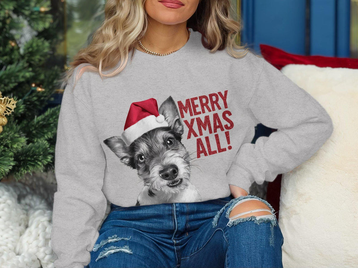 Xmas Sweater Christmas Sweatshirt Russell Terrier Dog Santa Hat Dog Lover Gifts Pet Christmas Shirt Holiday Season Merry Xmas Jumper Sweatshirt – Bold Style · Must-Have Style