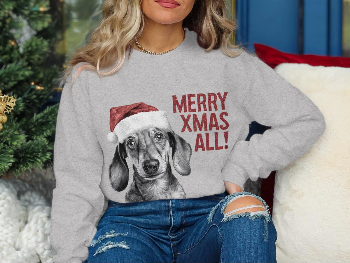 Xmas Sweater Christmas Sweatshirt Dachshund Dog Santa Hat Dog Lover Gifts Pet Christmas Shirt Holiday Season Merry Xmas Jumper Sweatshirt – Bold Style · Trending Graphic Apparel