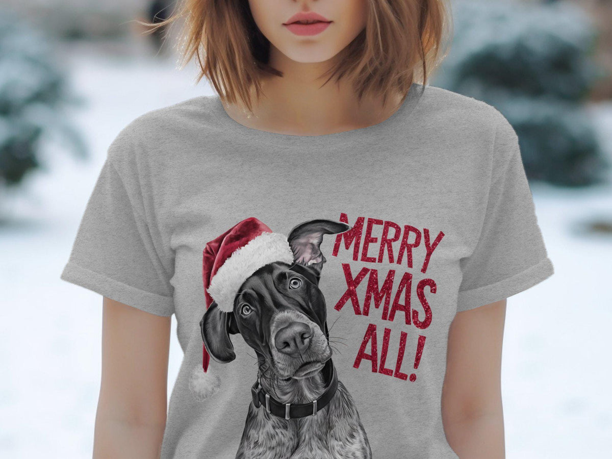 Xmas TShirt Christmas T Shirt German Shorthaired Pointer Dog Santa Hat Dog Lover Gifts Pet Christmas Shirt Holiday Season Xmas TShirt Graphic Tee – Feel-Good Design · Must-Have Style
