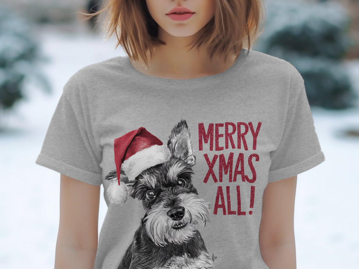 Xmas TShirt Christmas T Shirt Miniature Schnauzer Dog Santa Hat Dog Lover Gifts Pet Christmas Shirt Holiday Season Merry Xmas TShirt Graphic Tee – Warm & Stylish · Must-Have Style