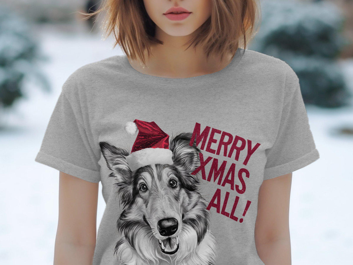 Xmas TShirt Christmas T Shirt Collie Dog Santa Hat Dog Lover Gifts Pet Christmas Shirt Holiday Season Merry Xmas TShirt Graphic Tee – Bold Style · Perfect For Daily Wear