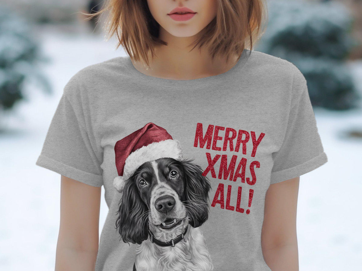 Xmas TShirt Christmas T Shirt English Springer Spaniel Dog Santa Hat Dog Lover Gifts Pet Christmas Shirt Holiday Season Xmas TShirt Graphic Tee – Fan Favorite · Great Gift For Fans