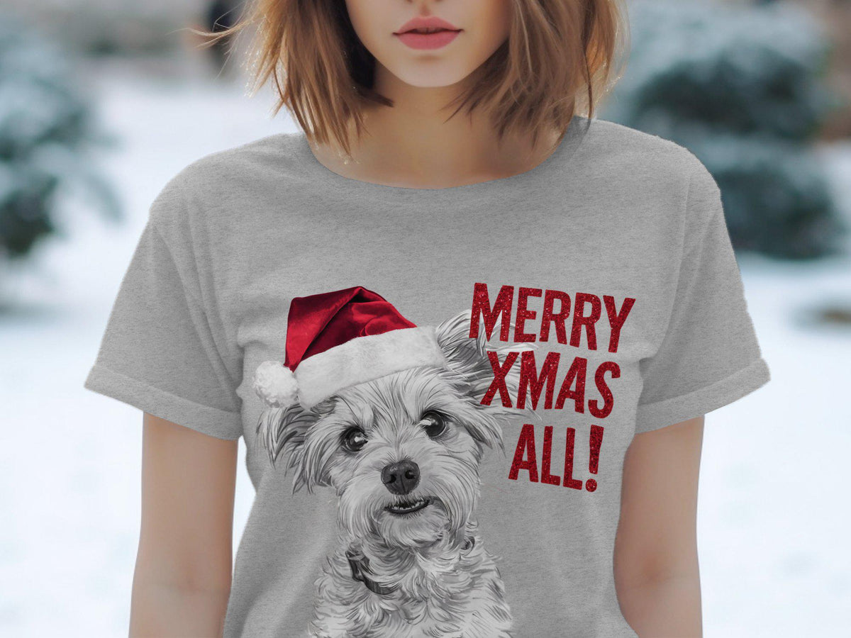 Xmas TShirt Christmas T Shirt Maltese Dog Santa Hat Dog Lover Gifts Pet Christmas Shirt Holiday Season Merry Xmas TShirt Graphic Tee – Feel-Good Design · Great Gift For Fans
