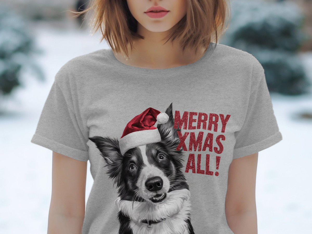 Xmas TShirt Christmas T Shirt Border Collie Dog Santa Hat Dog Lover Gifts Pet Christmas Shirt Holiday Season Merry Xmas TShirt Graphic Tee – Bold Style · Top Pick For Any Outfit