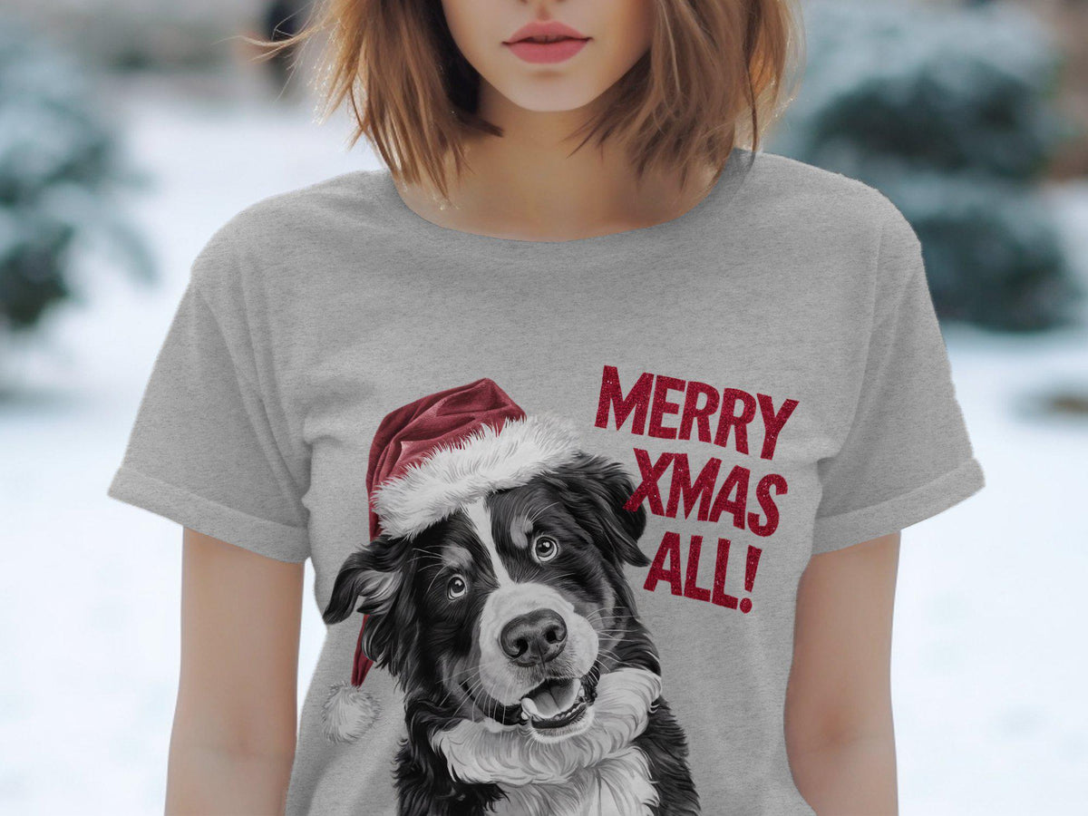 Xmas TShirt Christmas T Shirt Bernese Mountain Dog Santa Hat Dog Lover Gifts Pet Christmas Shirt Holiday Season Merry Xmas TShirt Graphic Tee – Soft Feel · Great Gift For Fans
