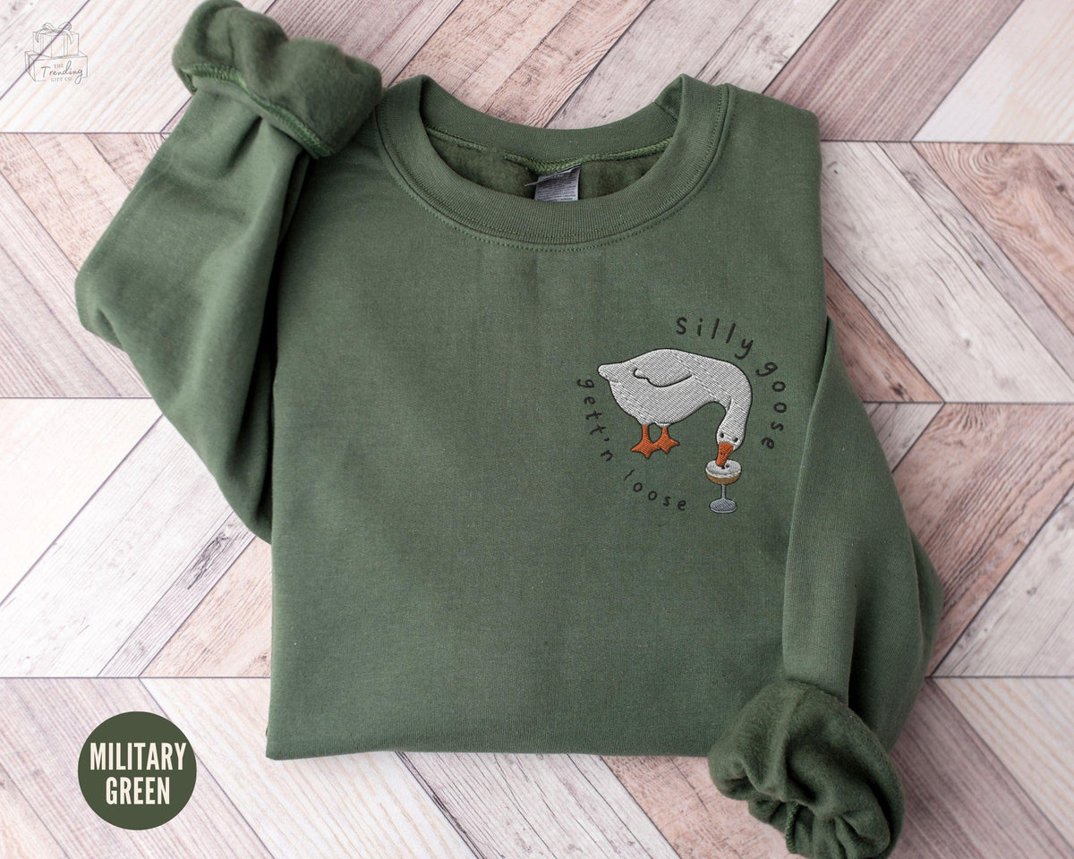 Embroidered Silly Goose Sweatshirt Espresso Martini Funny Goose Gift Goose Lover Drinking Shirt Trendy Fall Signature Cocktail Crewneck Sweatshirt – Feel-Good Design · Trending Graphic Apparel