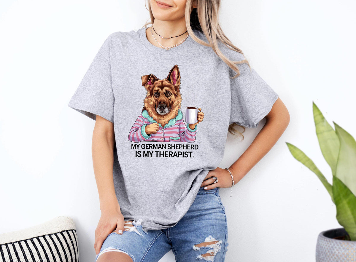 Funny Dog Therapist TShirt German Shepherd Design Xmas Birthdays Gift Any Occasion Tee for Dog Lovers Humor Apparel Graphic Tee – Easygoing Wear · Trending Graphic Apparel