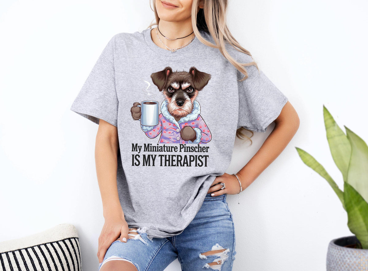 Funny Dog Therapist T Shirt for Xmas Birthdays or Any Occasions My Miniature Pinscher Is My Therapist Graphic Tee Graphic Tee – Feel-Good Design · Must-Have Style