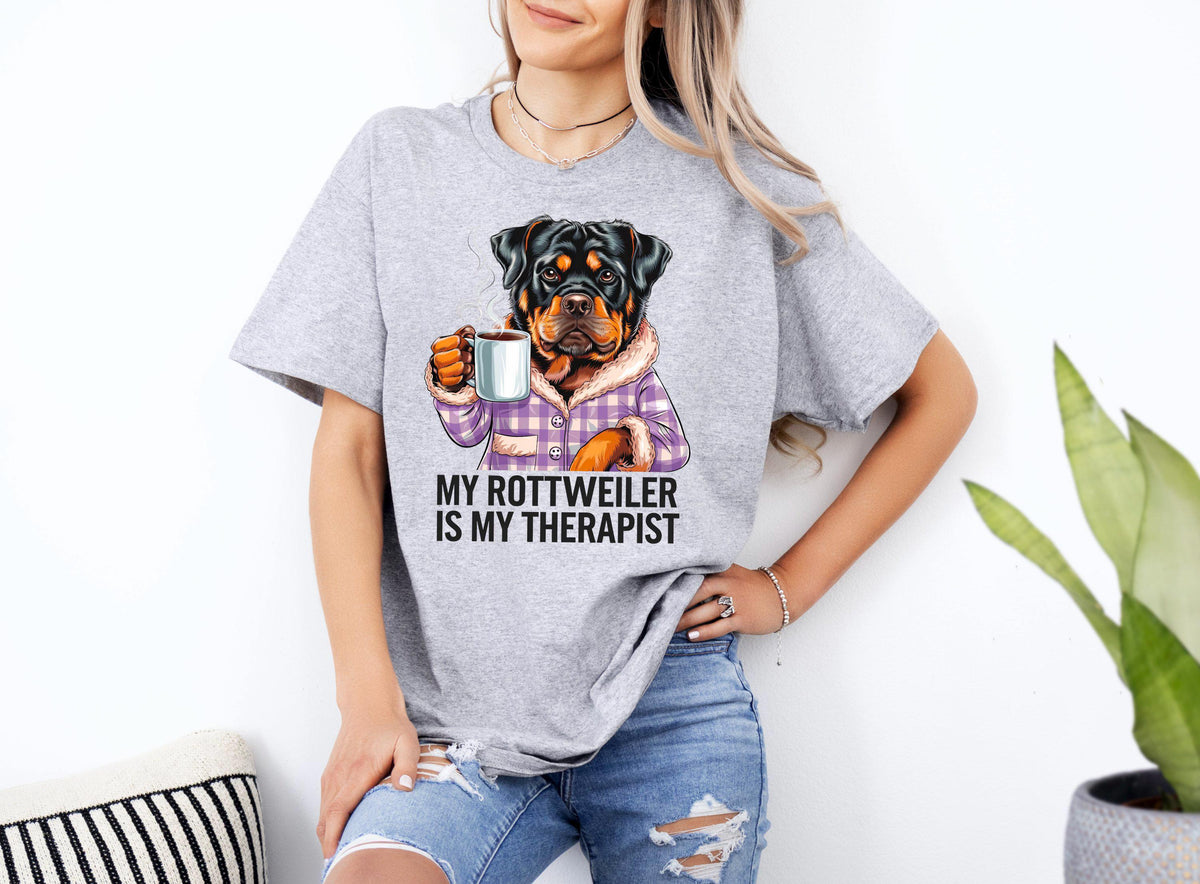Funny Dog Therapist T Shirt My Rottweiler Is My Therapist T Shirt Xmas Birthdays Any Occasion Unique Dog Lover Gift Graphic Tee – Cozy Vibes · Must-Have Style
