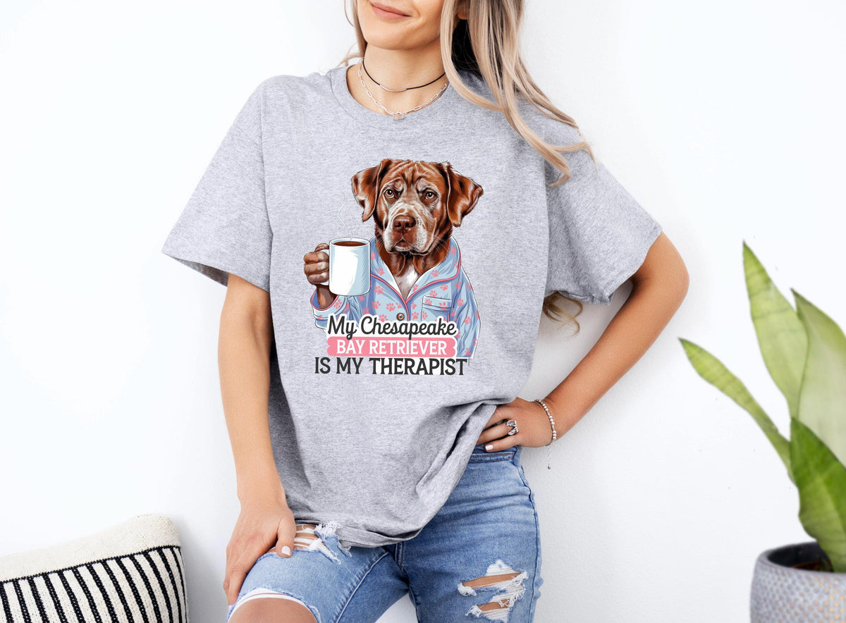 Funny Dog Therapist T Shirt for Xmas Birthdays or Any Occasions My Chesapeake Bay Retriever Is My Therapist T Shirt Graphic Tee – Warm & Stylish · Great Gift For Fans