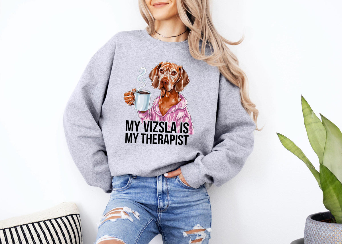 Funny Dog Sweatshirt Vizsla Dog Drinking Coffee Dog Lover Gift Dog Therapist Hoodie Cute Dog Sweatshirt Animal Lover Apparel Hoodie – Easygoing Wear · Top Pick For Any Outfit