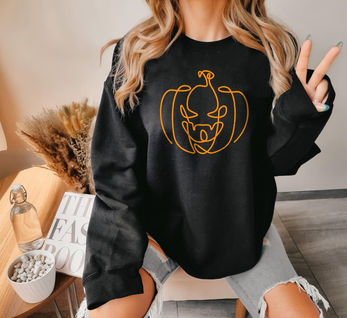 Halloween Pumpkin Sweatshirt Casual Halloween Sweatshirt Cute Fall Sweater Sweatshirt – Premium Graphic · Trending Graphic Apparel