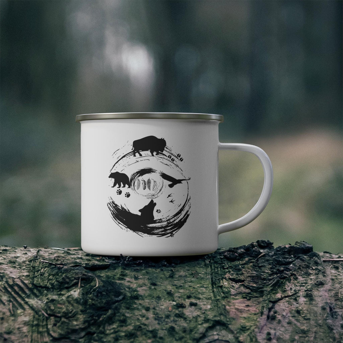 Four Directions Animal Enamel Camping Mug Medicine Wheel Graphic Tee – Cozy Vibes · Top Pick For Any Outfit