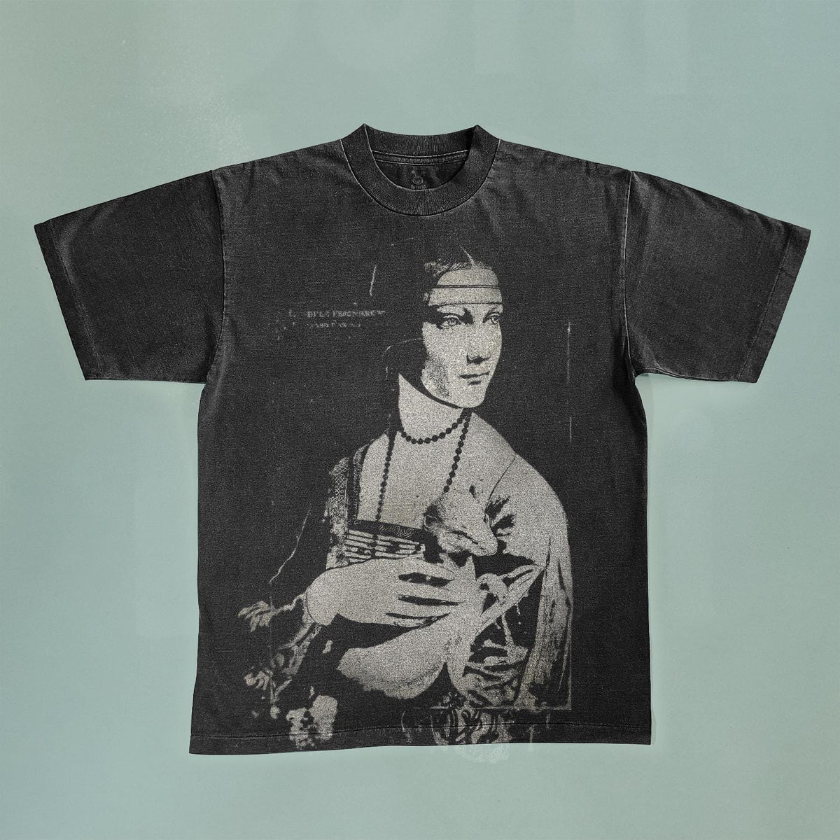 Leonardo Da Vinci Bleached shirt Lady with an Ermine Handmade Bleached Unisex Faded black cotton t shirt Vintage Gift for him Gift for her Graphic Tee – Premium Graphic · Must-Have Style