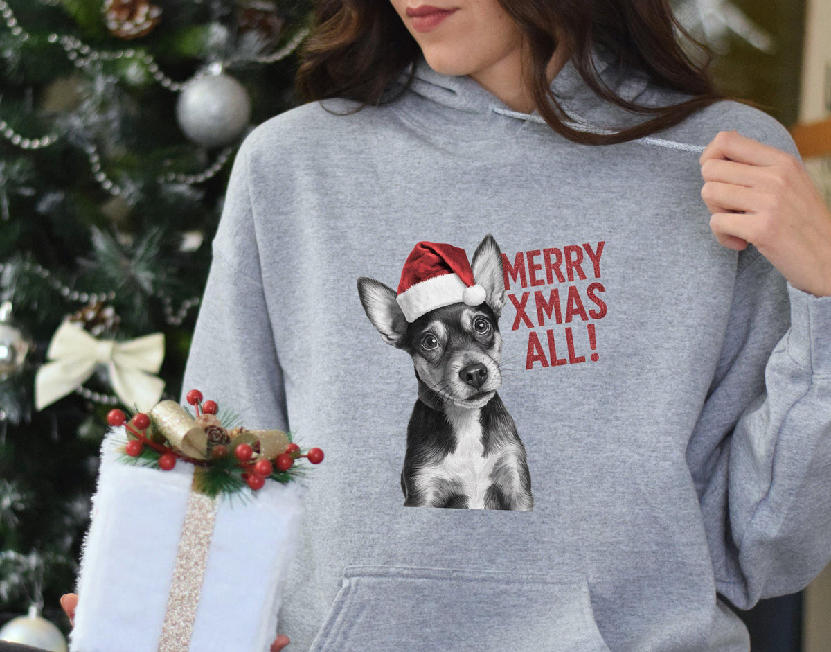 Xmas Hoodie Miniature Pinscher Dog with Santa Hat Merry Xmas All Holiday Dog Hoodie Christmas Jumper Day Festive Pet Apparel Xmas Sweater Hoodie – Easygoing Wear · Great Gift For Fans
