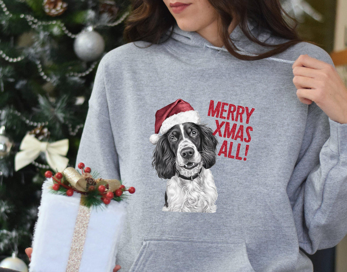 Christmas Hoodie Merry Xmas English Springer Spaniel Dog Red Santa Hat Xmas Jumper Day Cozy Sweatshirt Holiday Sweater Gift for Dog Lovers Hoodie – Soft Feel · Must-Have Style