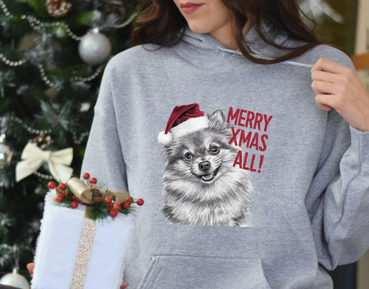 Xmas Hoodie Pomeranian Dog Wearing Red Santa Hat Merry Xmas All Festive Holiday Hoodies Christmas Jumper Day Cute Pet Sweater Hoodie – Feel-Good Design · High-Quality Print