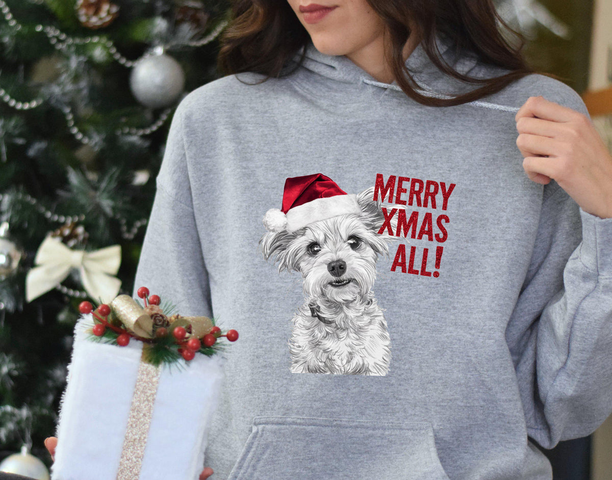 Maltese Dog Wearing Red Santa Hat Merry Xmas All Hoodie Christmas Puppy Hoodie Xmas Jumper Day Hoodie Cute Dog Christmas Hoodie Hoodie – Soft Feel · Perfect For Daily Wear