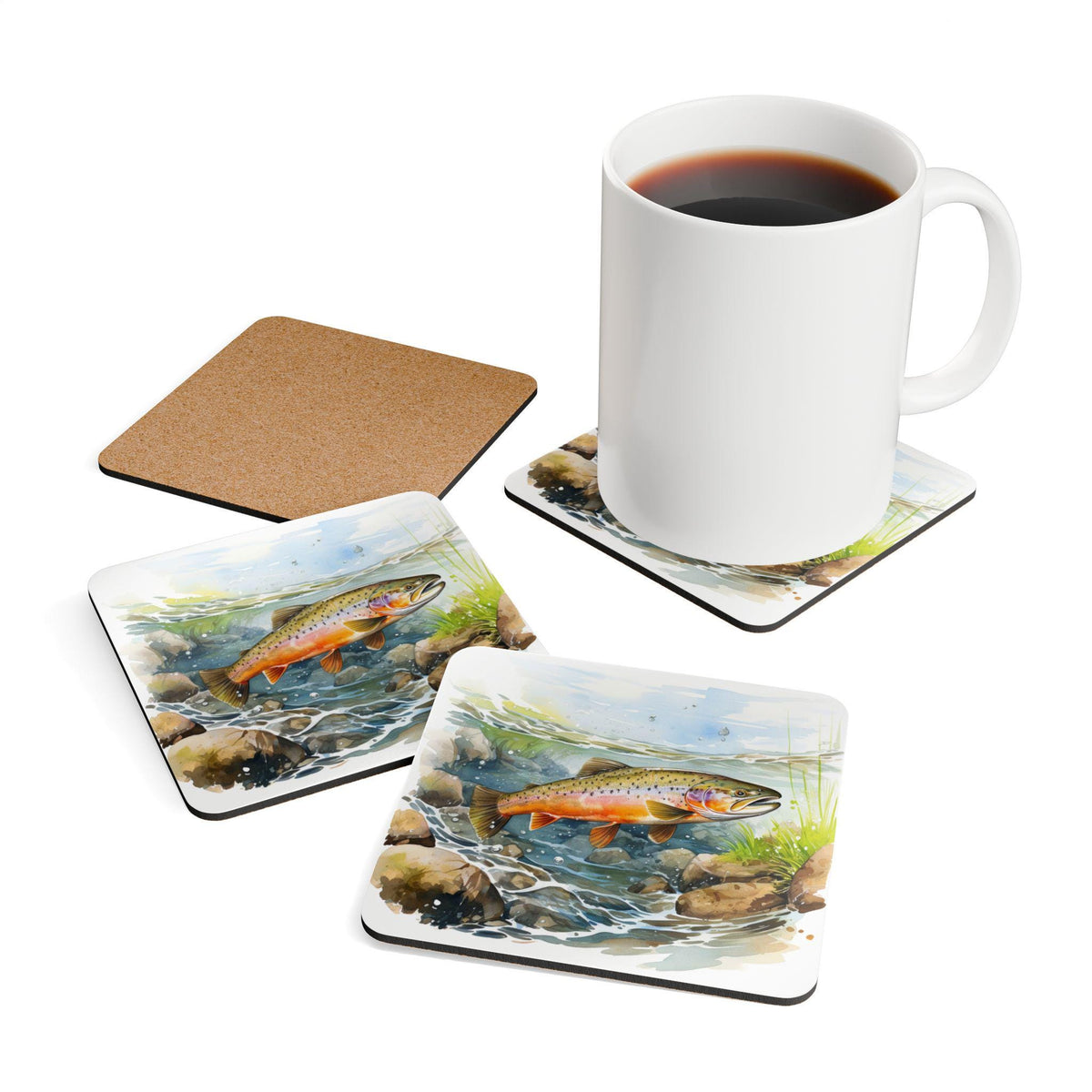Rainbow Trout Coaster Set Fishermans table top saver Graphic Tee – Easygoing Wear · Trending Graphic Apparel