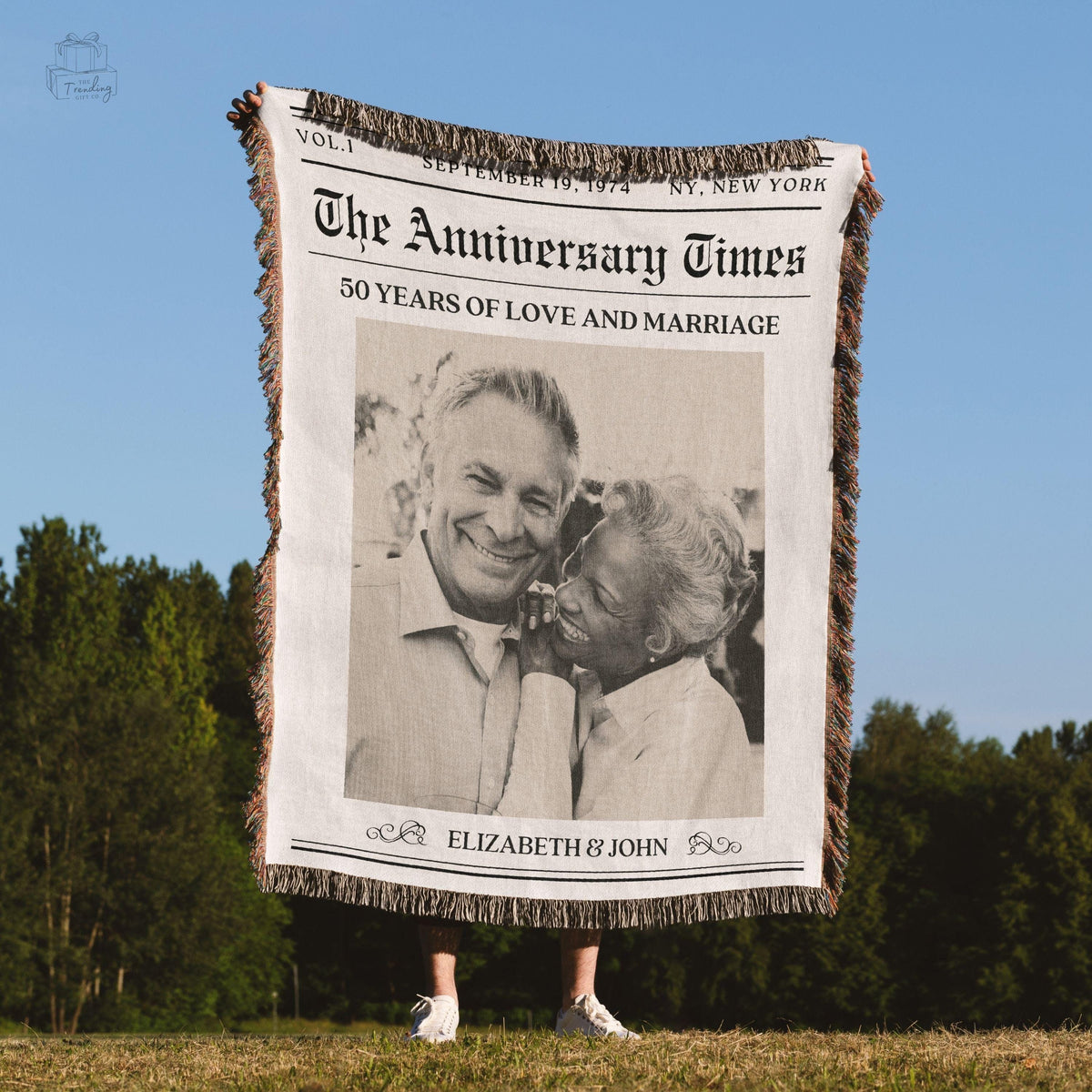 50th Wedding Anniversary Gift For Parents Couples 50th Anniversary Blanket Personalized Golden Wedding Woven Throw Custom Picture Blanket Graphic Tee – Everyday Comfort · Perfect For Daily Wear