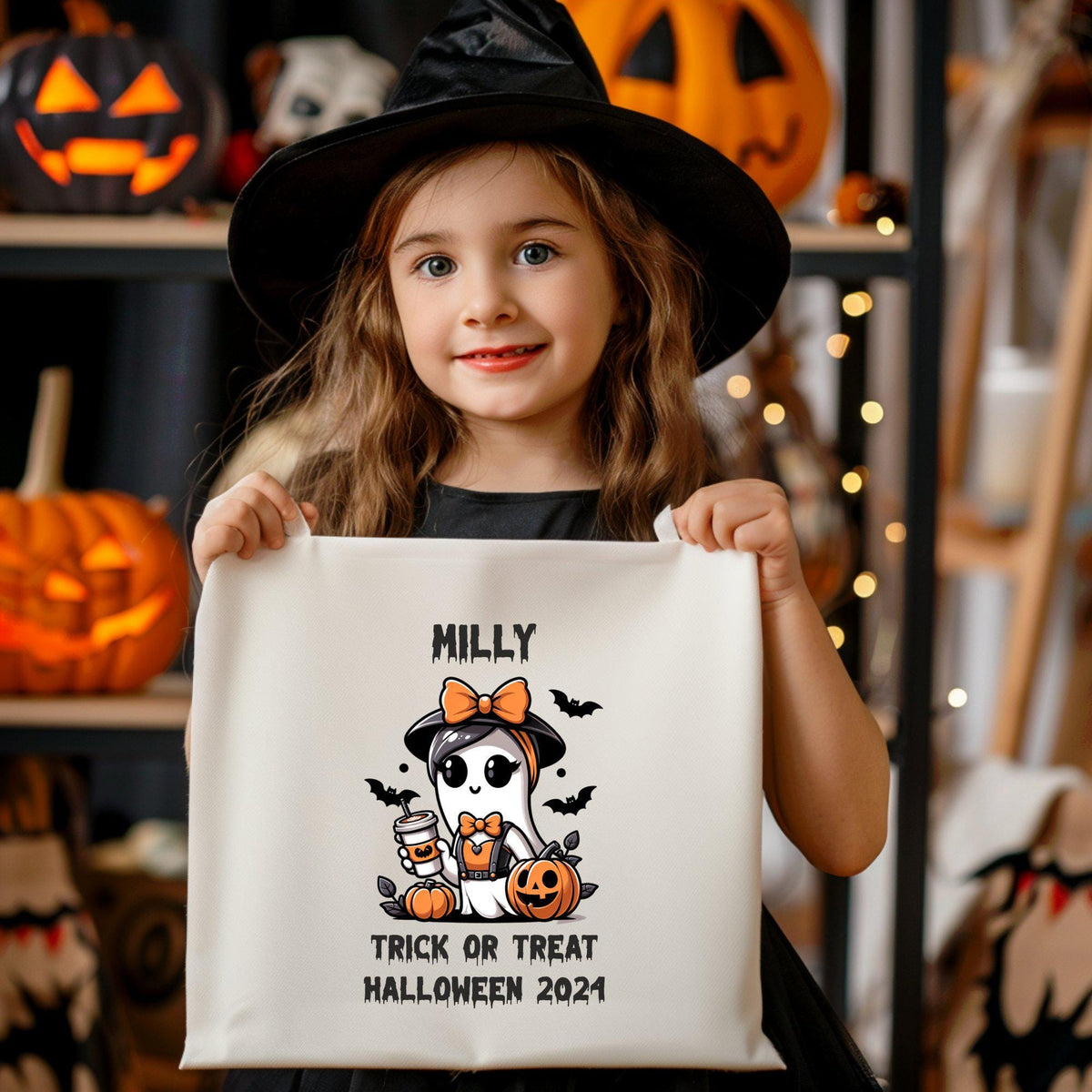 Girls Custom Personalized Halloween Tote Bag Trick Or Treat Bag Halloween 2024 Cute Ghost Bag For Kids Pumpkin Accessories Tote Bag – Bold Style · Trending Graphic Apparel