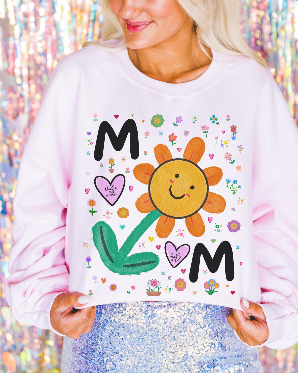 Adorable Mom Tee Sweatshirt Cute Y2K Aesthetic and Hearts New Mama Gift Toddler Mom or Kindergarten Mom Shirt Silly Doodle Mama Shirt Sweatshirt – Easygoing Wear · High-Quality Print