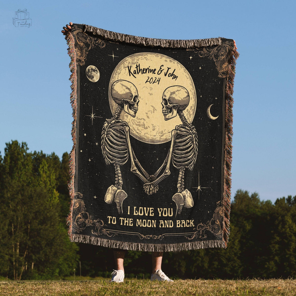Custom Skeleton Couple Blanket Goth Engagement Woven Tapestry Personalized Wedding Anniversary Cotton ThrowGothic Christmas Gift for Wife Graphic Tee – Easygoing Wear · High-Quality Print