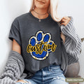 Custom School Mascot T shirt With Blue and Yellow Pawprint Personalized School Spirit Tee for Sports Moms Youth School Sports Shirts Graphic Tee – Fan Favorite · Must-Have Style