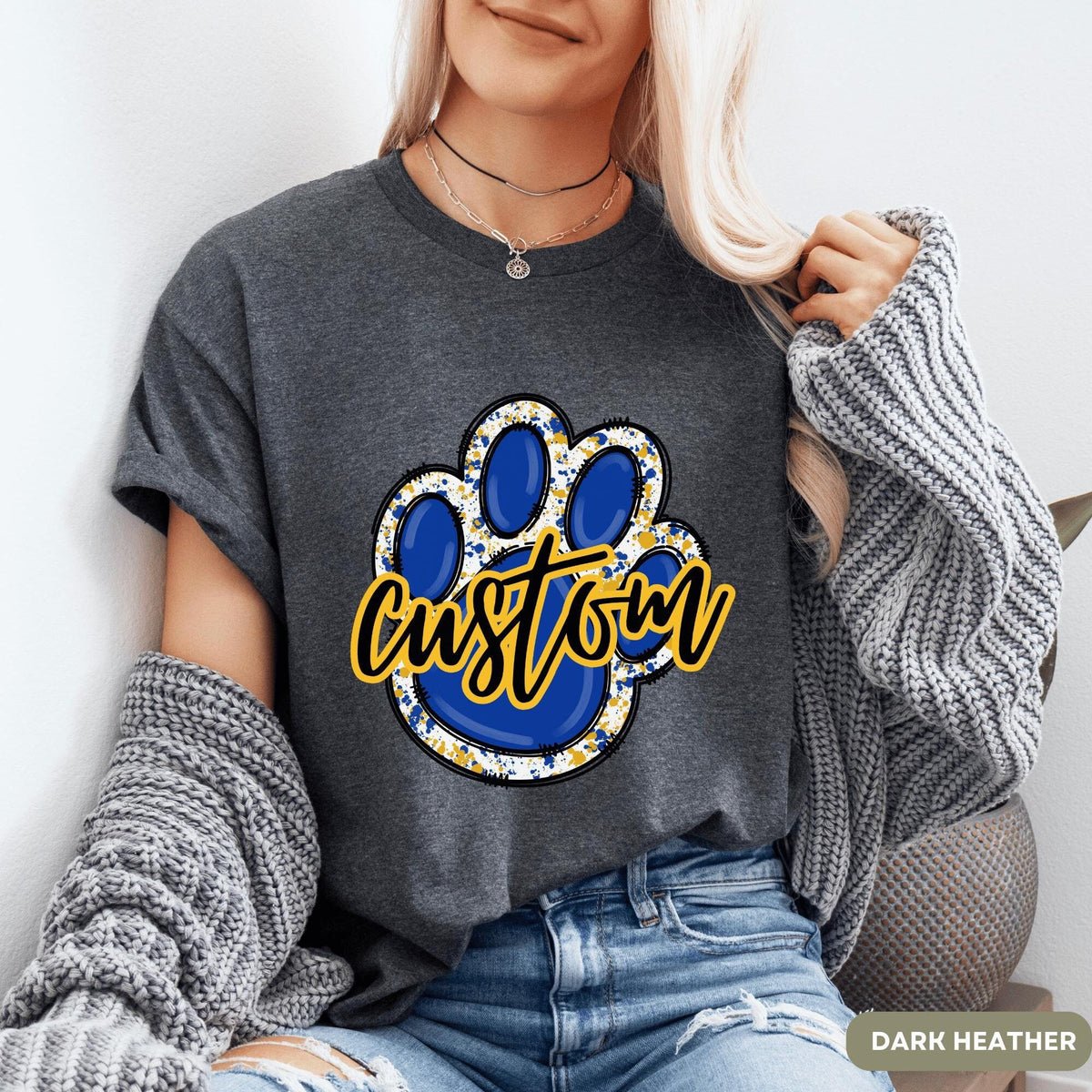 Custom School Mascot T shirt With Blue and Yellow Pawprint Personalized School Spirit Tee for Sports Moms Youth School Sports Shirts Graphic Tee – Fan Favorite · Must-Have Style