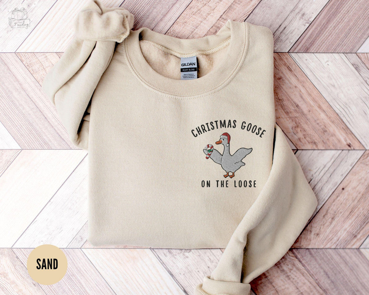 Embroidered Silly Goose Christmas Shirt Holiday Sweatshirt Funny Goose Lover GiftXmas Goose CrewneckChristmas Lights Santa Goose Sweater Sweatshirt – Premium Graphic · High-Quality Print