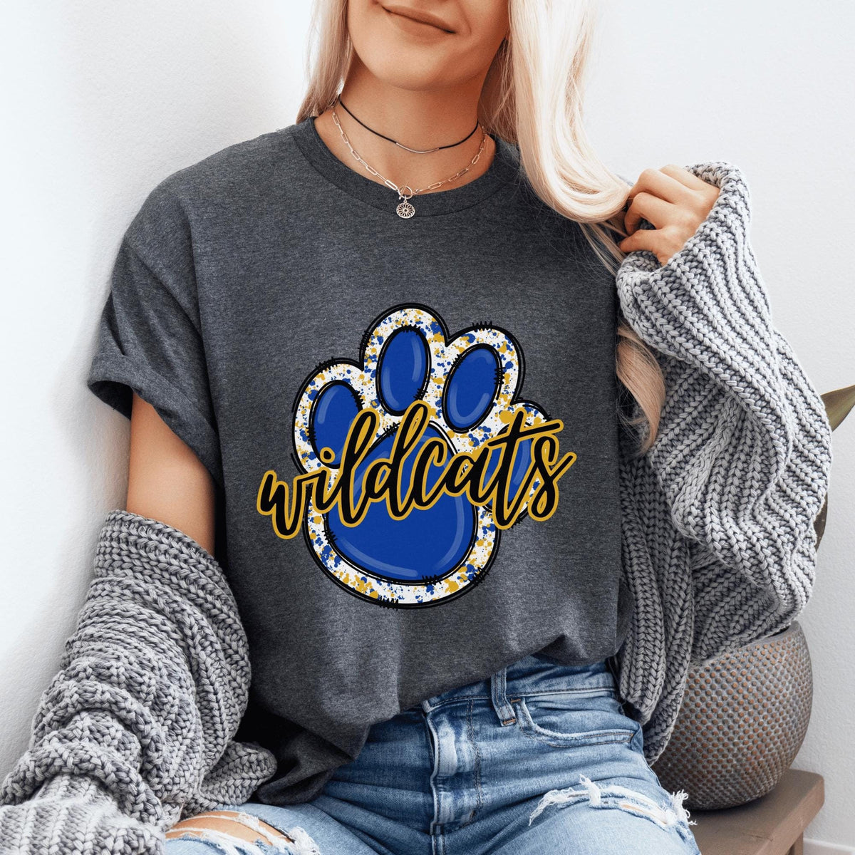 Wildcat School Mascot T shirt for School Sports Pawprint T shirt for Sports Mom39s Hoodies Blue and Gold Sweatshirt for Wildcat Sports Team Hoodie – Cozy Vibes · Perfect For Daily Wear
