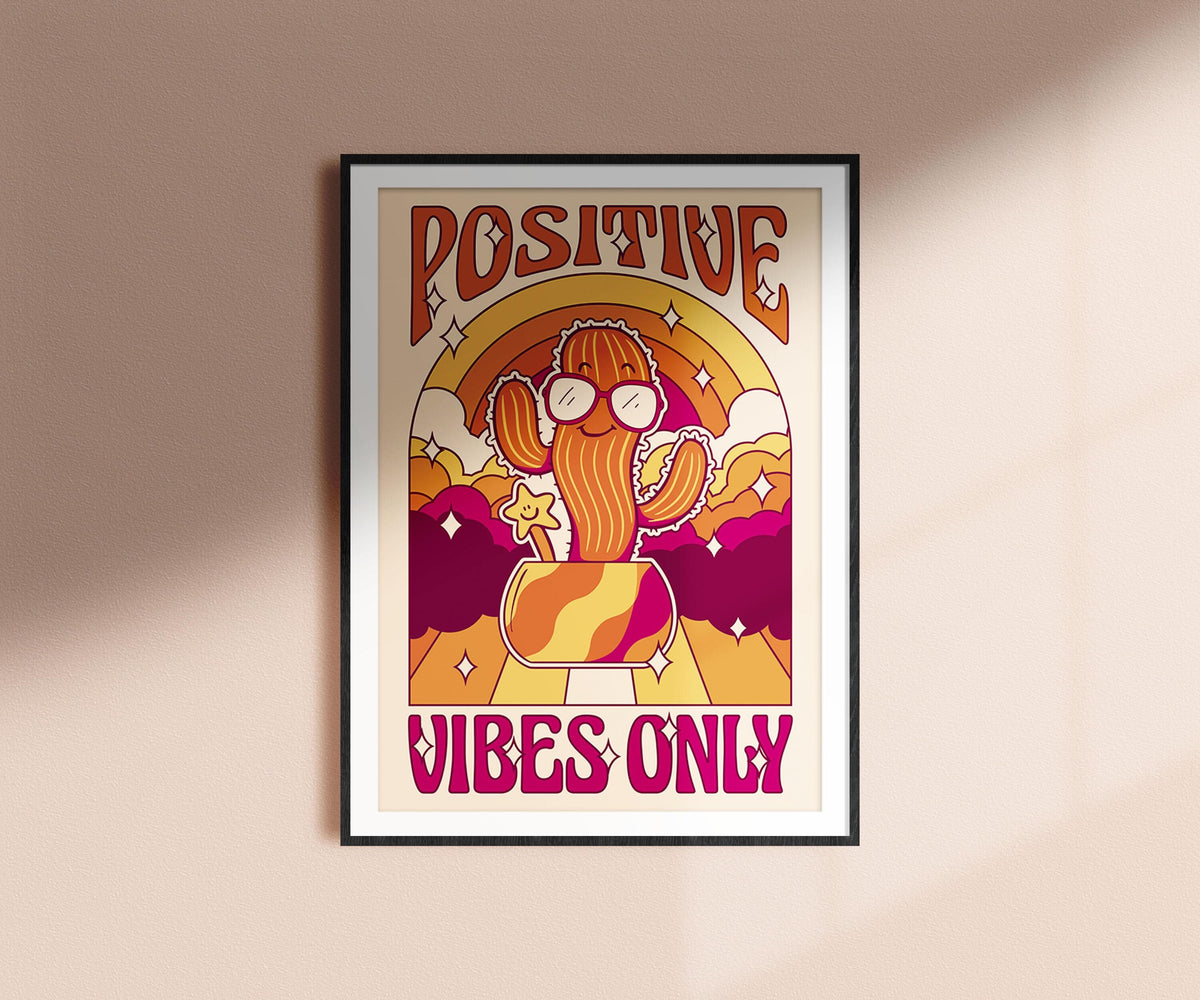 Positive Vibes Only Print Inspirational Colorful Wall Art 70s Poster Trendy Wall Art 80s Retro Wall Decor Unique Gift Graphic Tee – Soft Feel · Must-Have Style