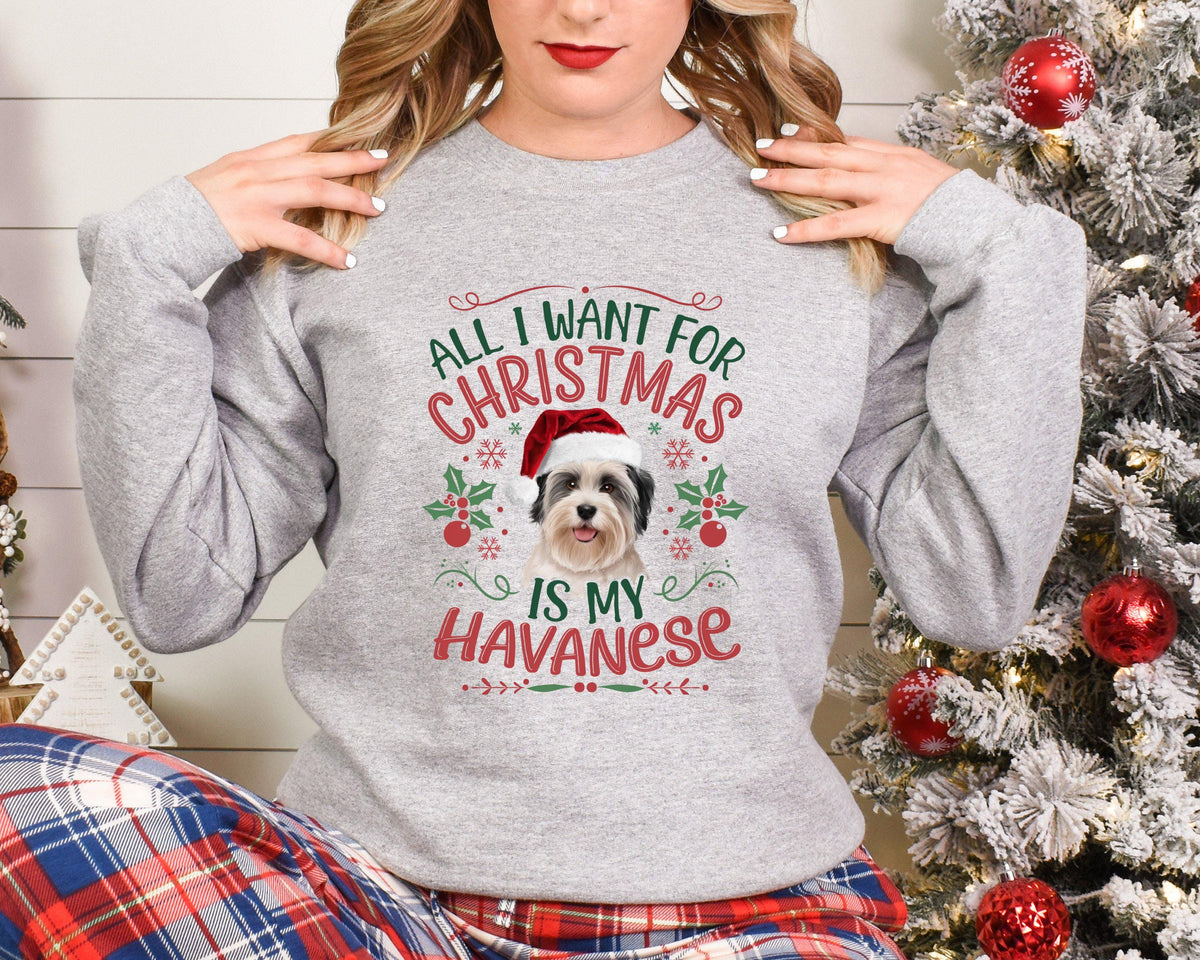 Xmas sweater Christmas Sweatshirt Festive Sweater For Dog Lover All I Want For Christmas Is My Havanese Xmas Jumper Sweatshirt – Aesthetic Look · Trending Graphic Apparel