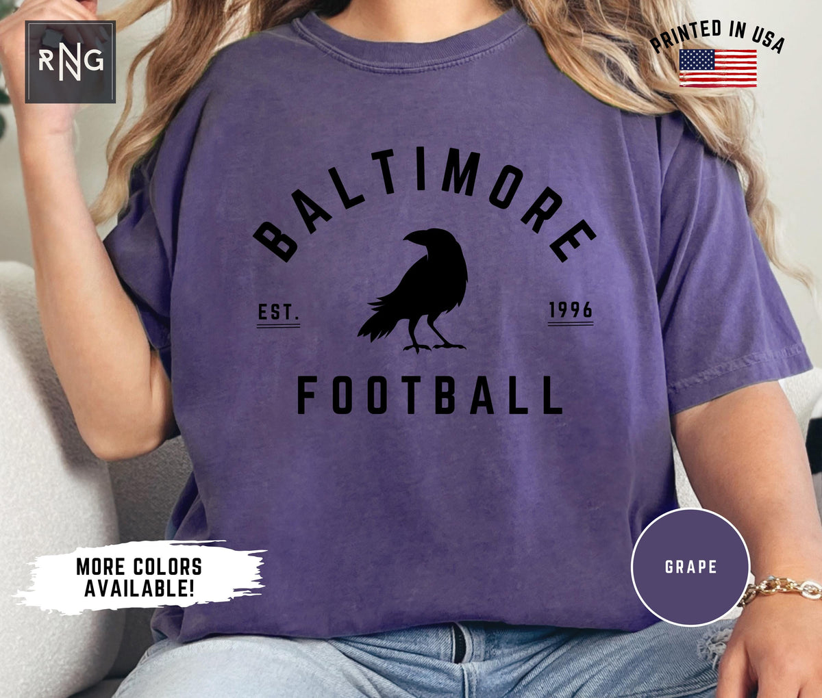 Baltimore Football Shirt Raven Football Gameday Shirt Baltimore Football Apparel Baltimore Sports Apparel Retro Raven Football Gift Graphic Tee – Easygoing Wear · High-Quality Print