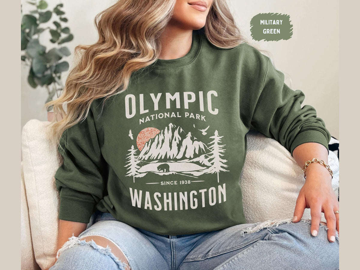 Vintage Olympic National Park Sweatshirt Washington State Sweatshirt Olympic National Park gifts Retro Washington Sweater PNW Souvenirs Sweatshirt – Soft Feel · Great Gift For Fans