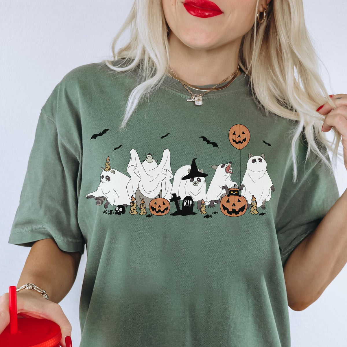 Ghost Raccoon Halloween Shirt Retro Raccoon Tee Cute Raccoon Shirt Womens Pumpkin Gift Girly Halloween Spooky Graphic Tee – Soft Feel · Top Pick For Any Outfit