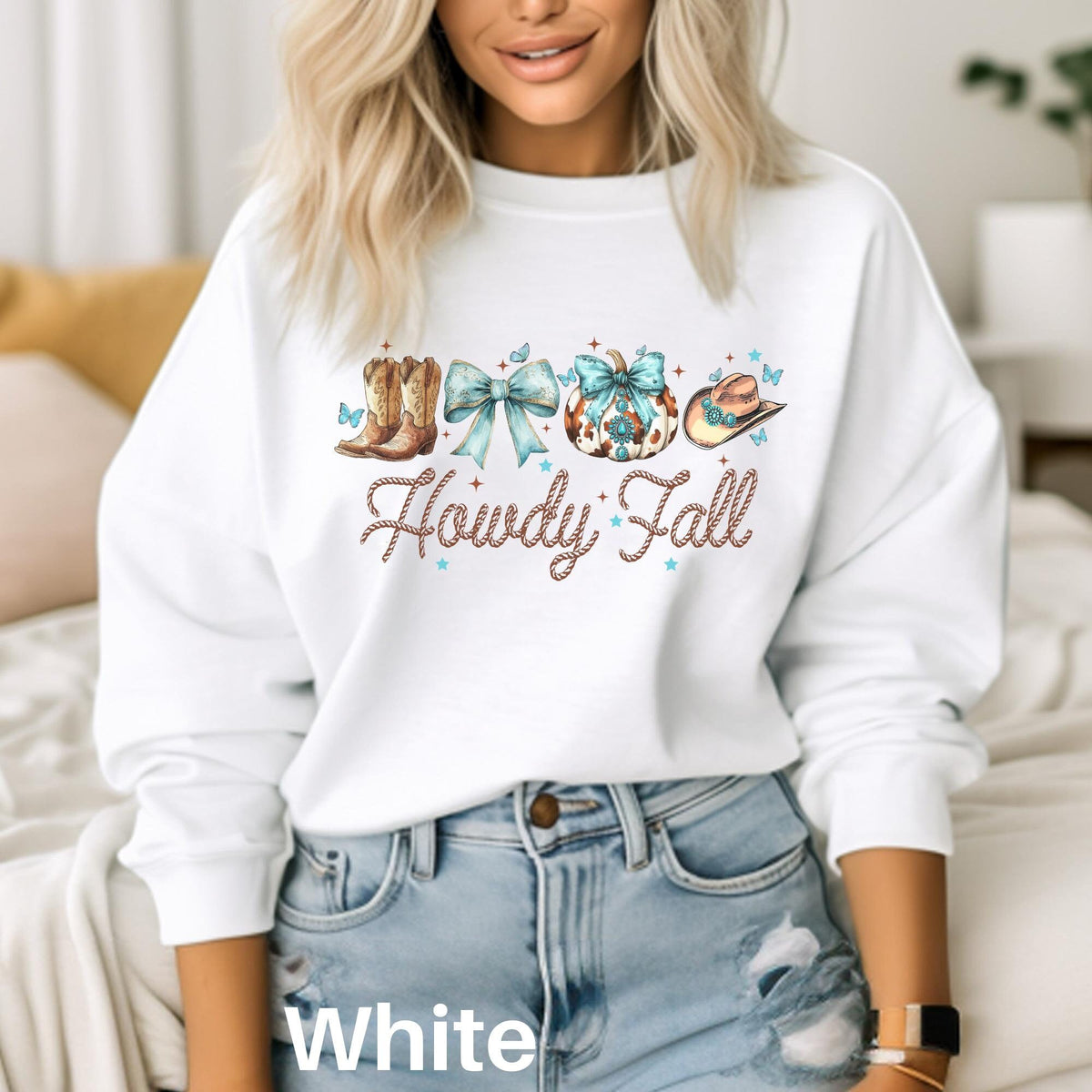 Howdy Fall Sweatshirt Western Fall Shirt Cowhide Pumpkin Shirt Thanksgiving Shirt Fall Coquette Bow Sweater Western Rodeo Halloween Tee Sweatshirt – Cozy Vibes · Top Pick For Any Outfit