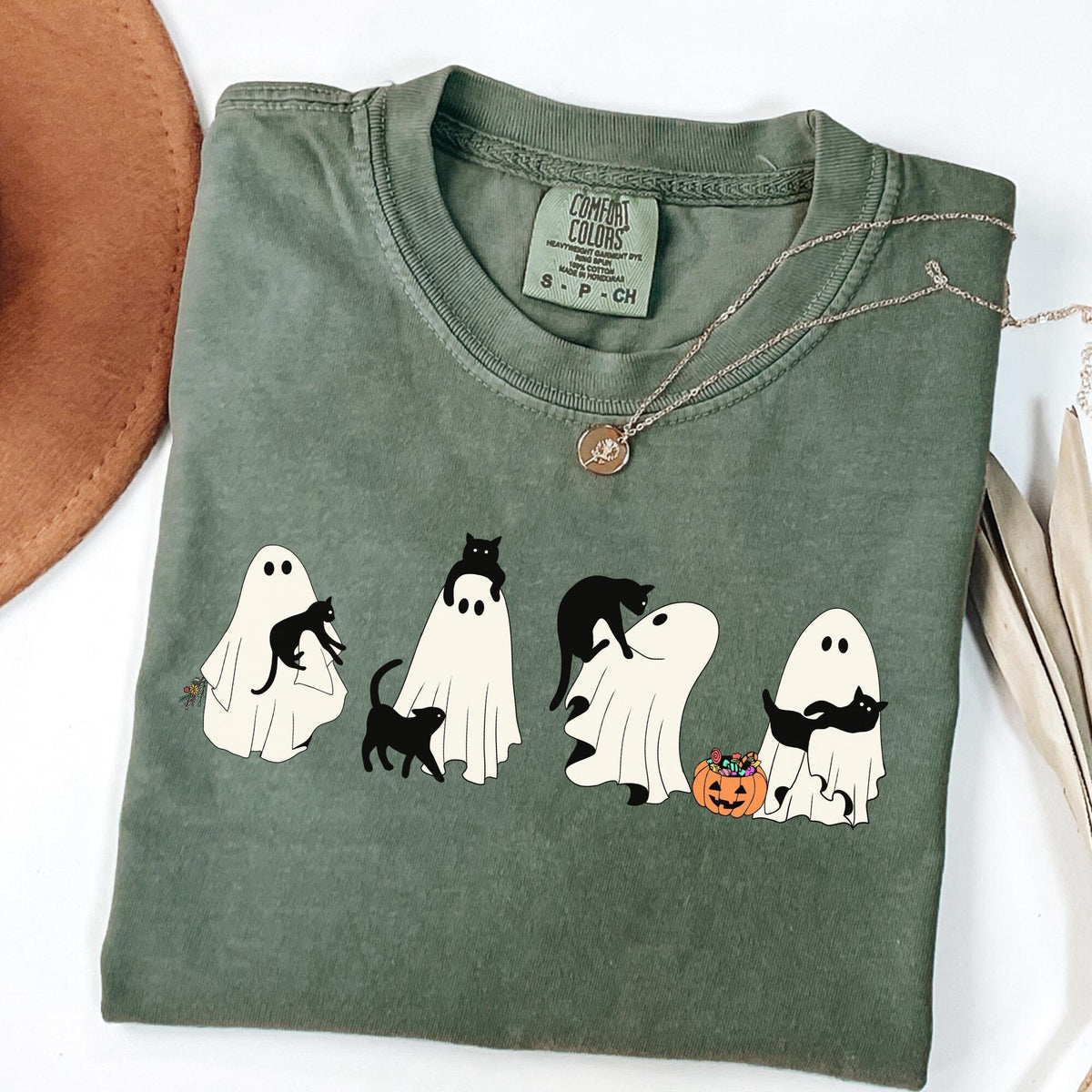 Halloween Black Cat Ghost Cute Ghost Shirt Spooky Season Cat Crewneck Halloween Ghost Sweatshirt Woman Halloween Shirt Sweatshirt – Soft Feel · Perfect For Daily Wear