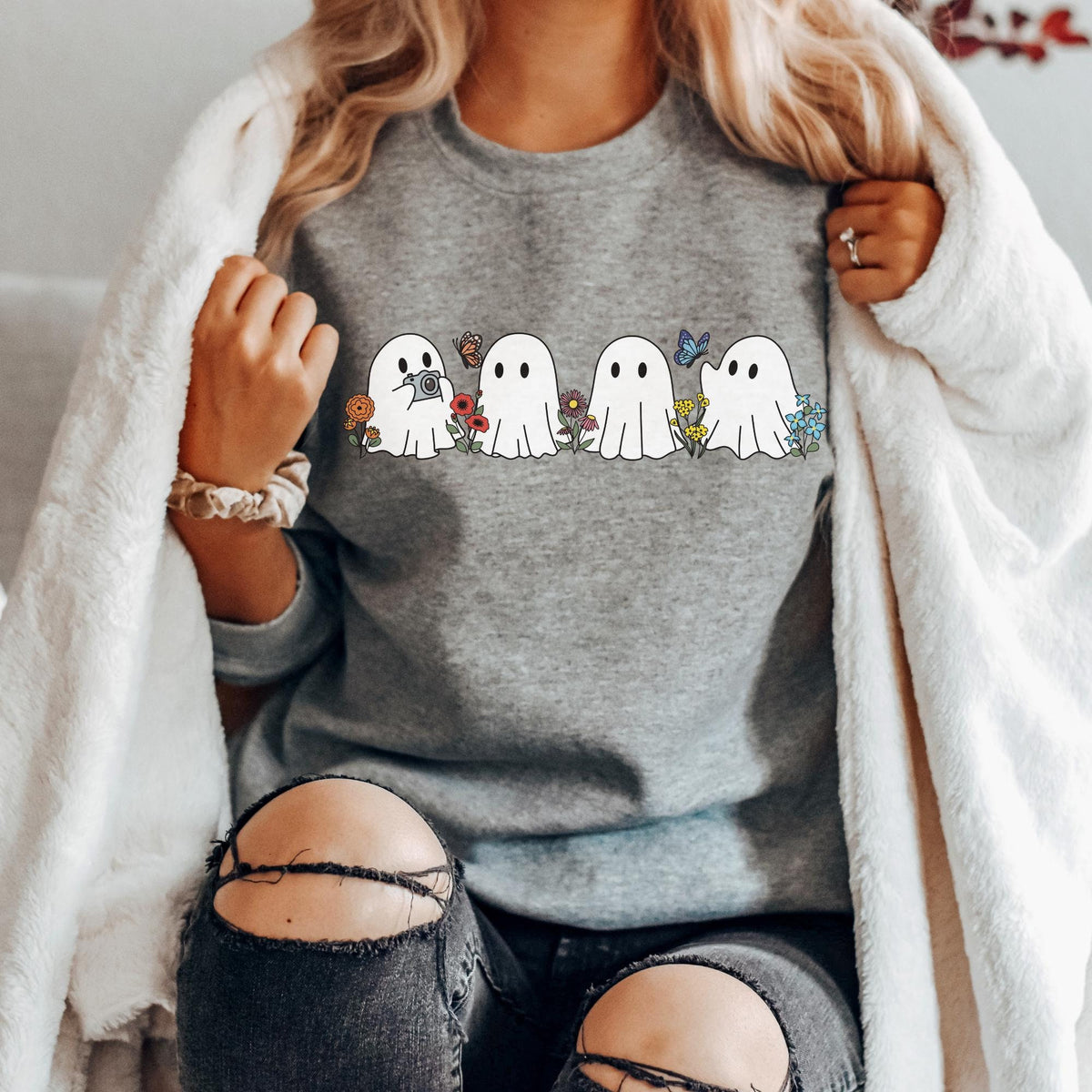 Cute Ghosts with Flowers Sweatshirt Spooky Season Shirt Scary Halloween Shirt Spooky Season Shirt Halloween Party Shirt Sweatshirt – Easygoing Wear · Trending Graphic Apparel