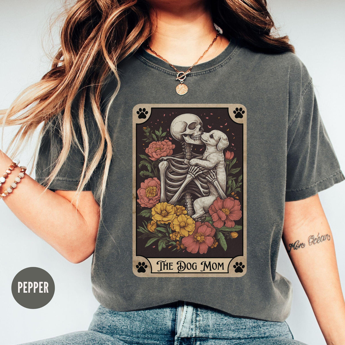 The Dog Mom Tarot Card Shirt Gothic Dog Mama TShirt New Dog Owner Halloween Gift Fur Mother39s Day Shirt Retro Skeleton Dog Lover Tee Graphic Tee – Aesthetic Look · Must-Have Style