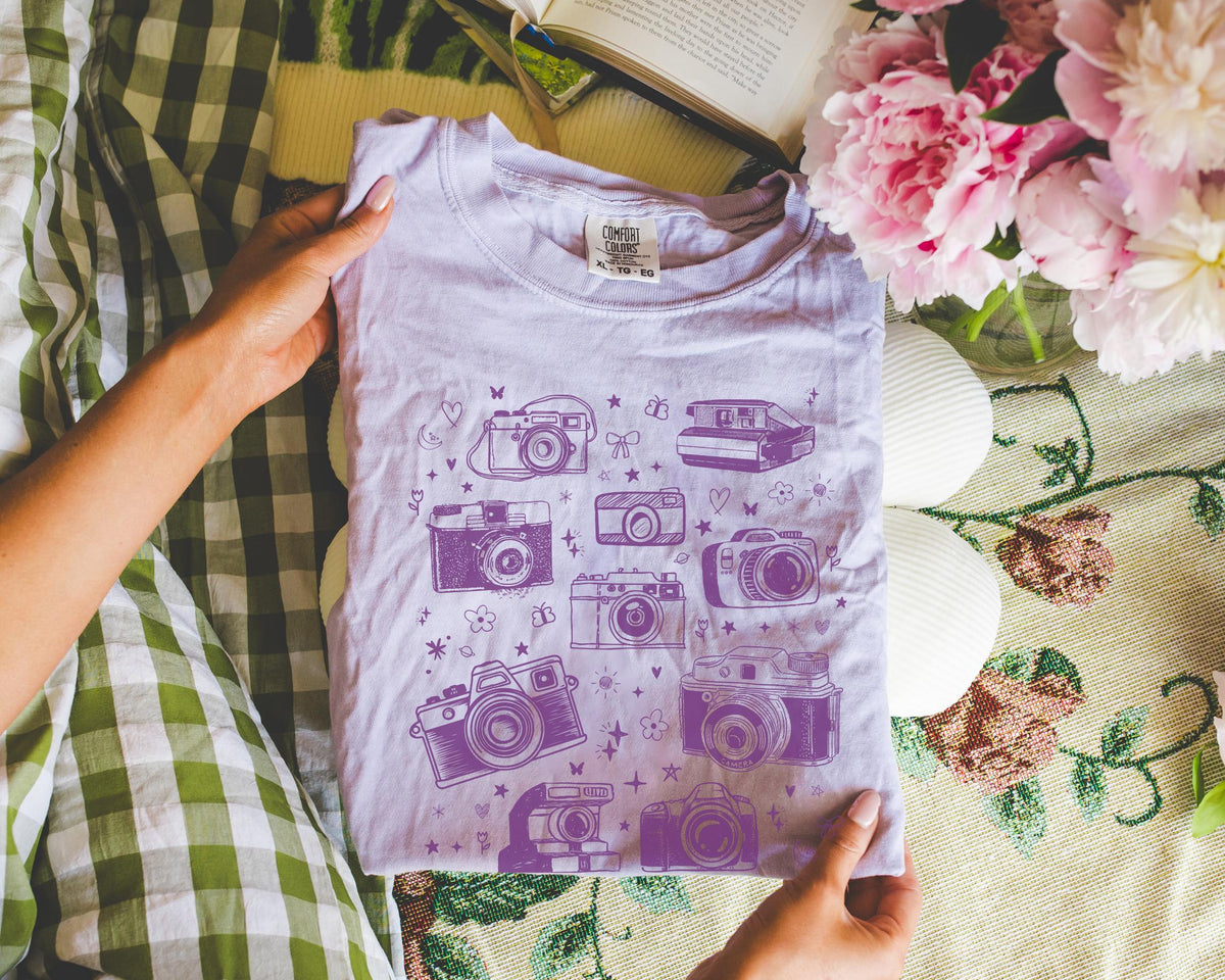 Boho Tattoo Camera Tee Shirt with 90s Aesthetic and the Cutest Y2K Doodles Wedding Photographer Thank You Gift Family Photographer Tee Graphic Tee – Premium Graphic · High-Quality Print