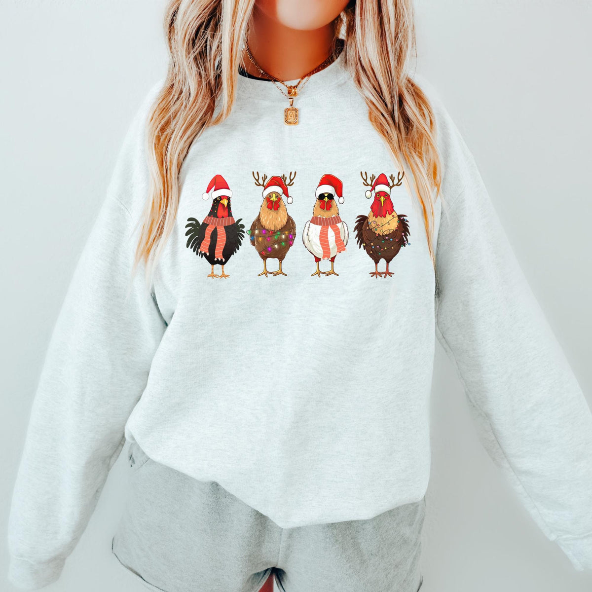 Christmas Chickens Sweatshirt Funny Chicken Sweatshirt Christmas Chicken Mama Shirt Christmas Farm Animal Shirt Cute Christmas Shirt Sweatshirt – Aesthetic Look · Perfect For Daily Wear