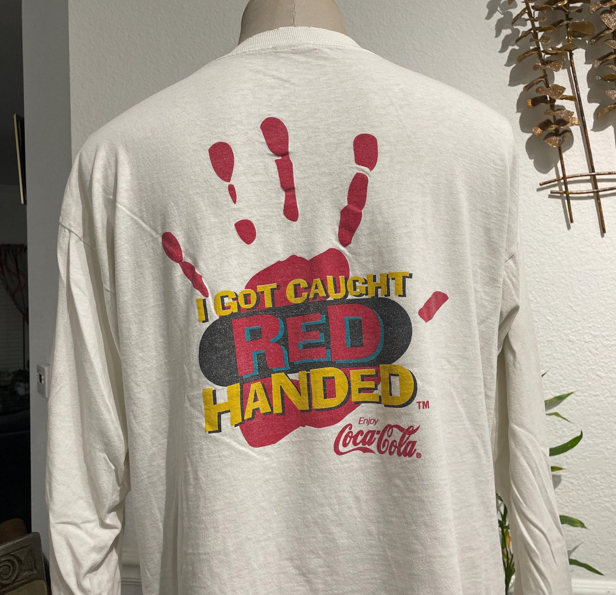 Vintage 90s I Got Caught Red Handed Coca Cola white long sleeved Tshirt size XL Graphic Tee – Soft Feel · High-Quality Print