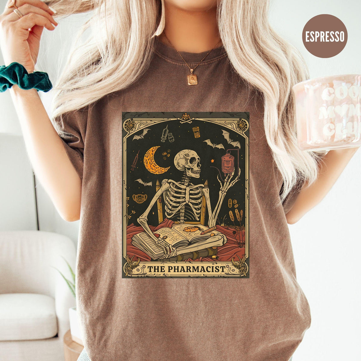 Pharmacist Shirt Halloween Skeleton Tarot Card Tee Pharmacy Tech Gift Emergency Hospital Tshirt Medical Student Tshirt CMA PA Graphic Tee – Soft Feel · Top Pick For Any Outfit
