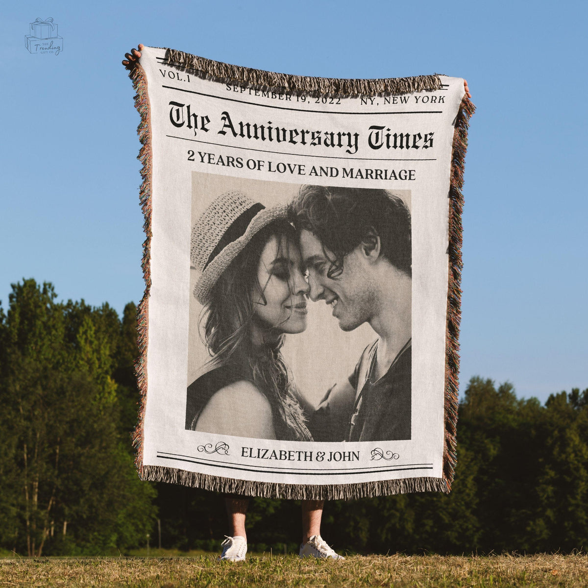 2nd Anniversary gift for Wife Husband Custom Picture Tapestry Cotton Woven Throw Blanket Personalized Photo Blanket for Married Couple Graphic Tee – Fan Favorite · High-Quality Print