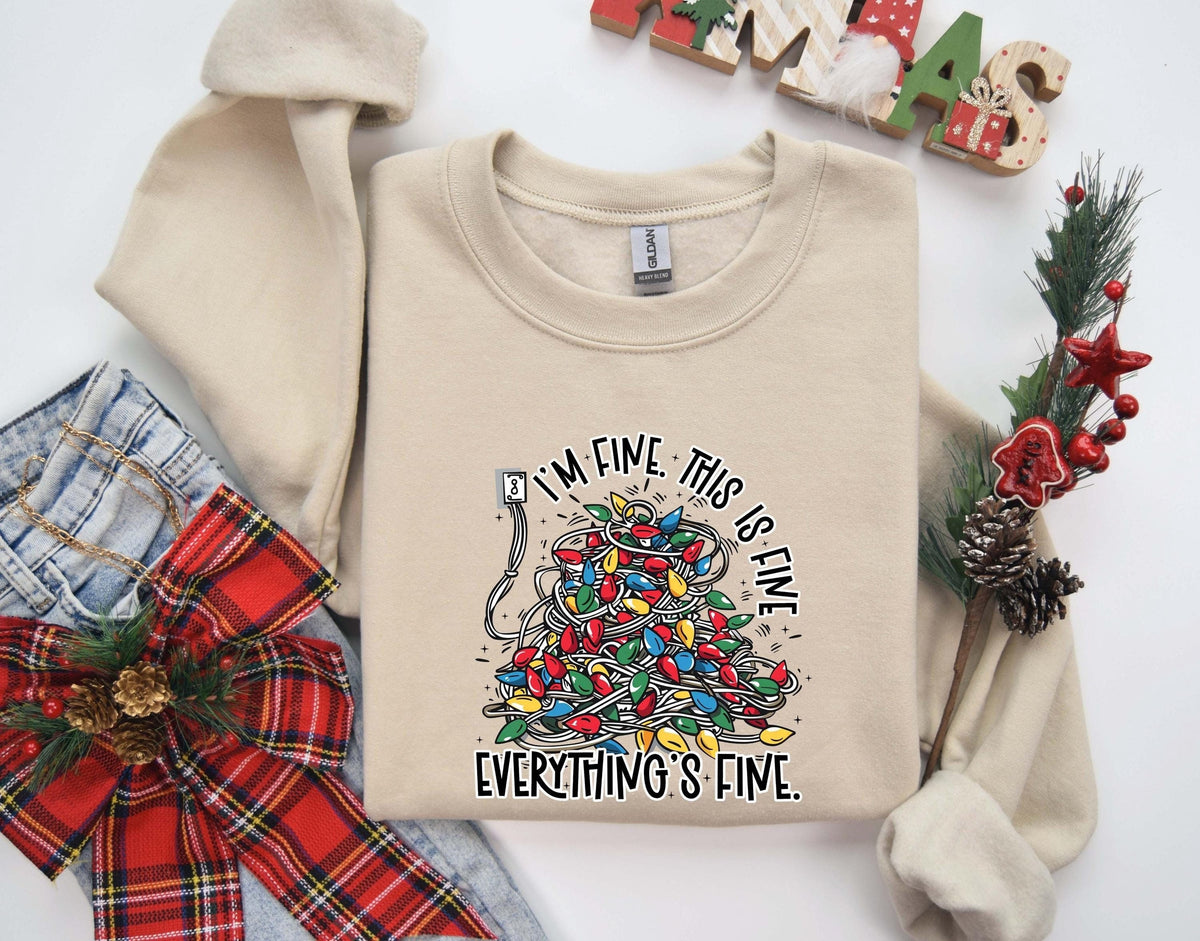 I39m Fine Everything Is Fine Sweatshirt Christmas Sweatshirt Sweatshirts Women Christmas Sweatshirt Women Christmas Lights Sweatshirt Sweatshirt – Fan Favorite · Perfect For Daily Wear
