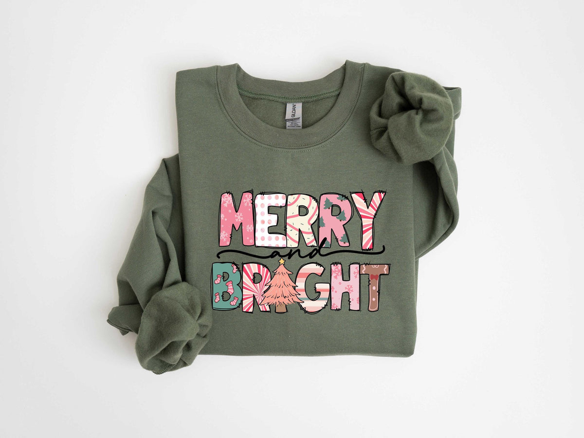 Merry and Bright Sweatshirt Christmas Sweatshirt Family Christmas Sweatshirt Christmas Sweatshirts for Women Merry Christmas Sweatshirt Sweatshirt – Aesthetic Look · Great Gift For Fans