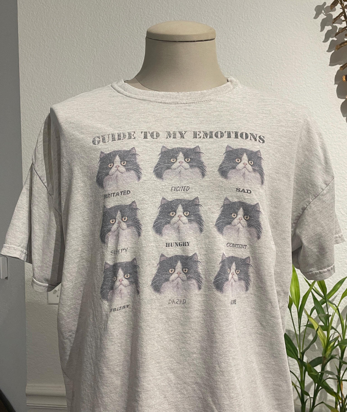 Vintage 90s Guide To My Emotions Cat white Tshirt size XL Graphic Tee – Easygoing Wear · Trending Graphic Apparel